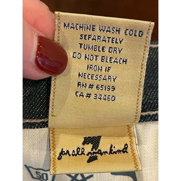 7 For All Mankind Blue Medium Wash Crop Flynt Wide Leg Jeans Size 32 - Picture 9 of 10